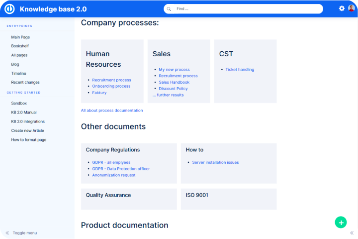 Company processes in knowledge base.