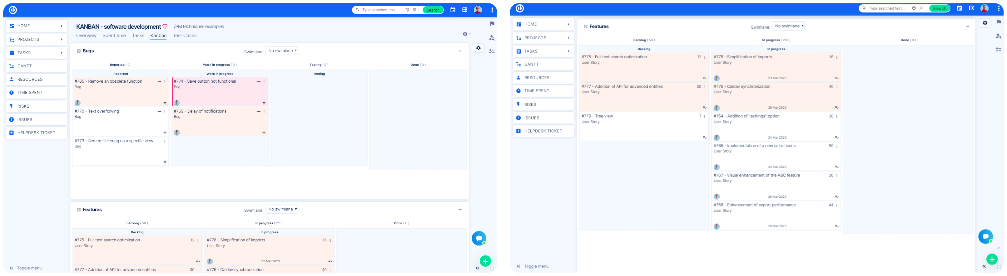 Multikanban features screen.