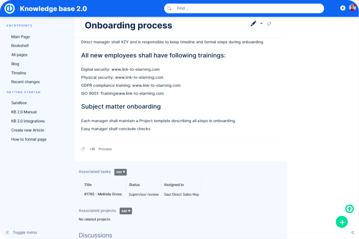 Onboarding page with navigation menu.