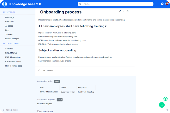 Onboarding-side med navigationsmenu.