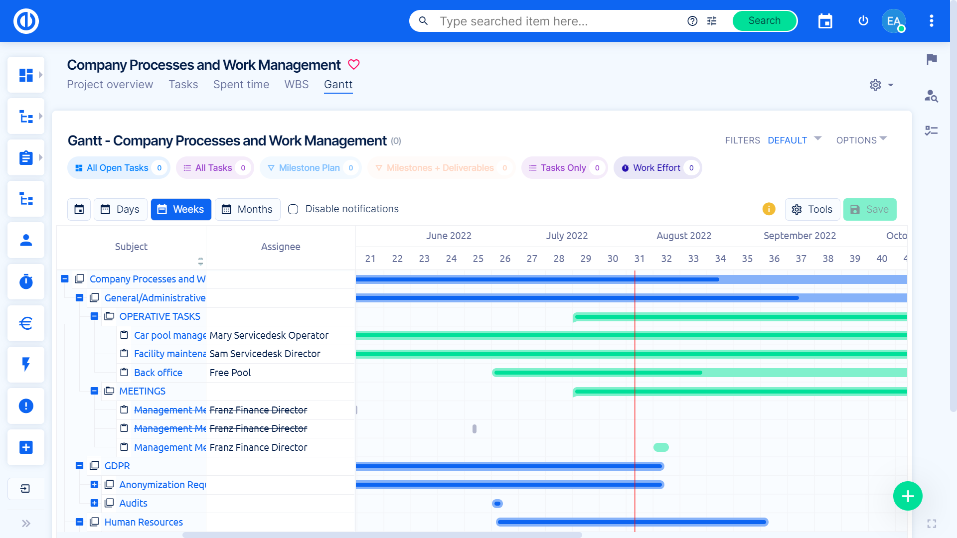 Nem fremvisning af Project Gantt-diagram.