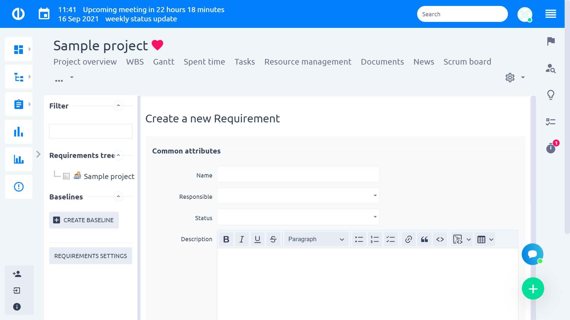 Requirements Management in Easy Project