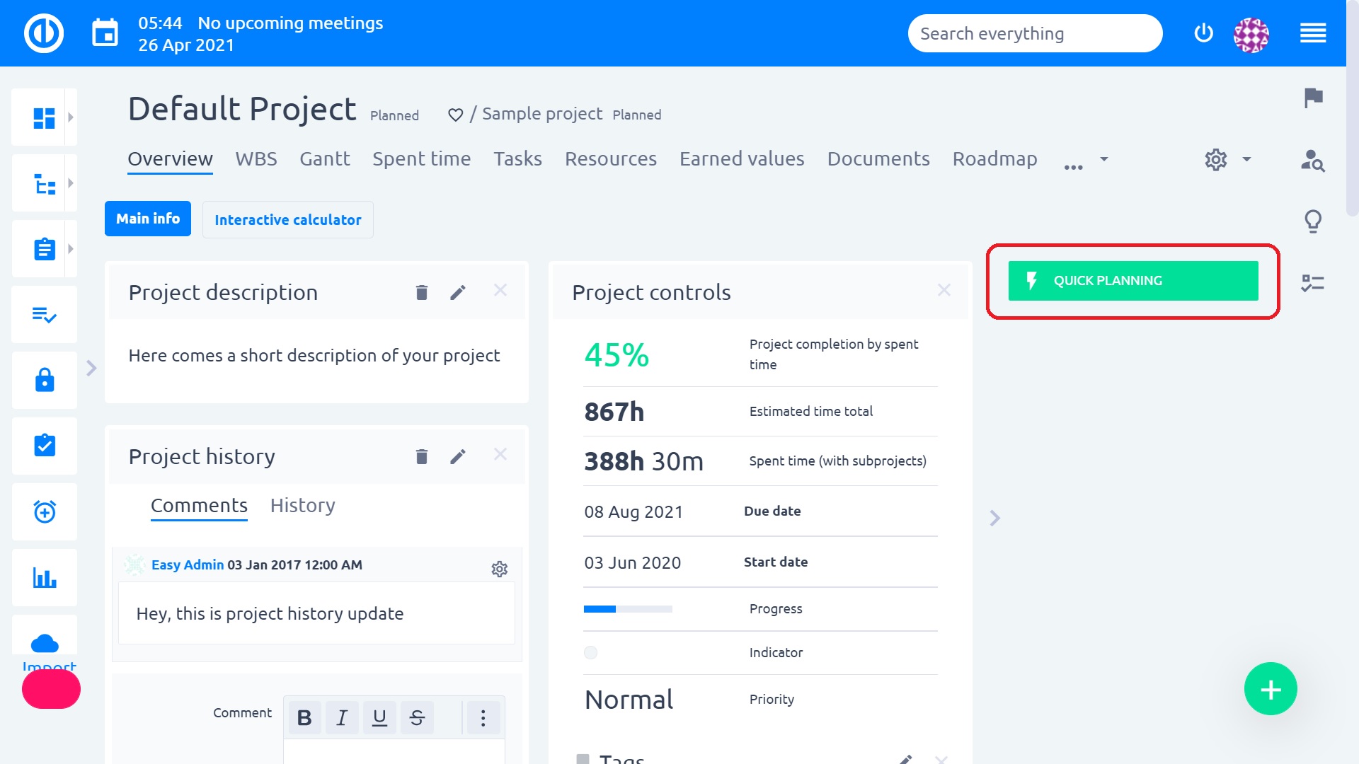 project management features of easy project easy project