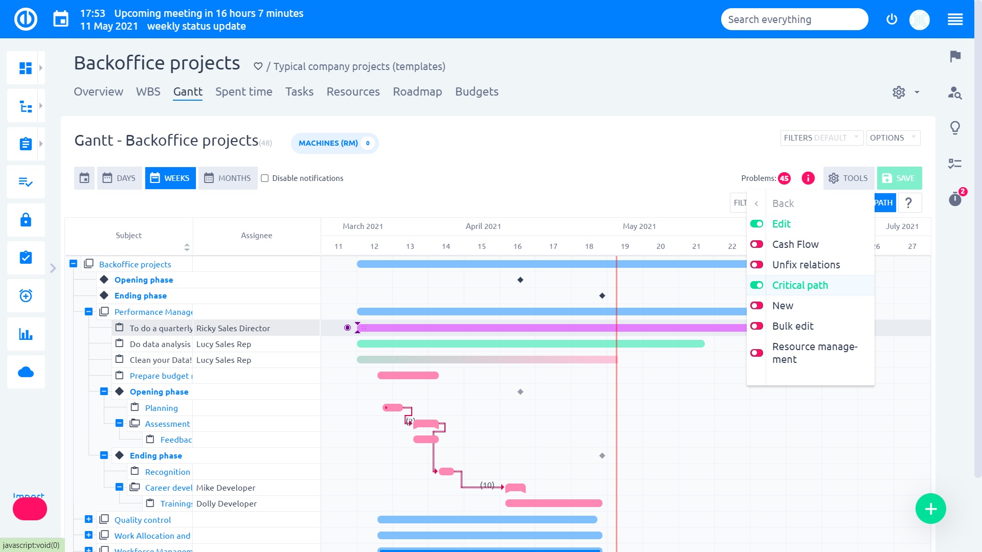 critical path of the project easy project critical path software